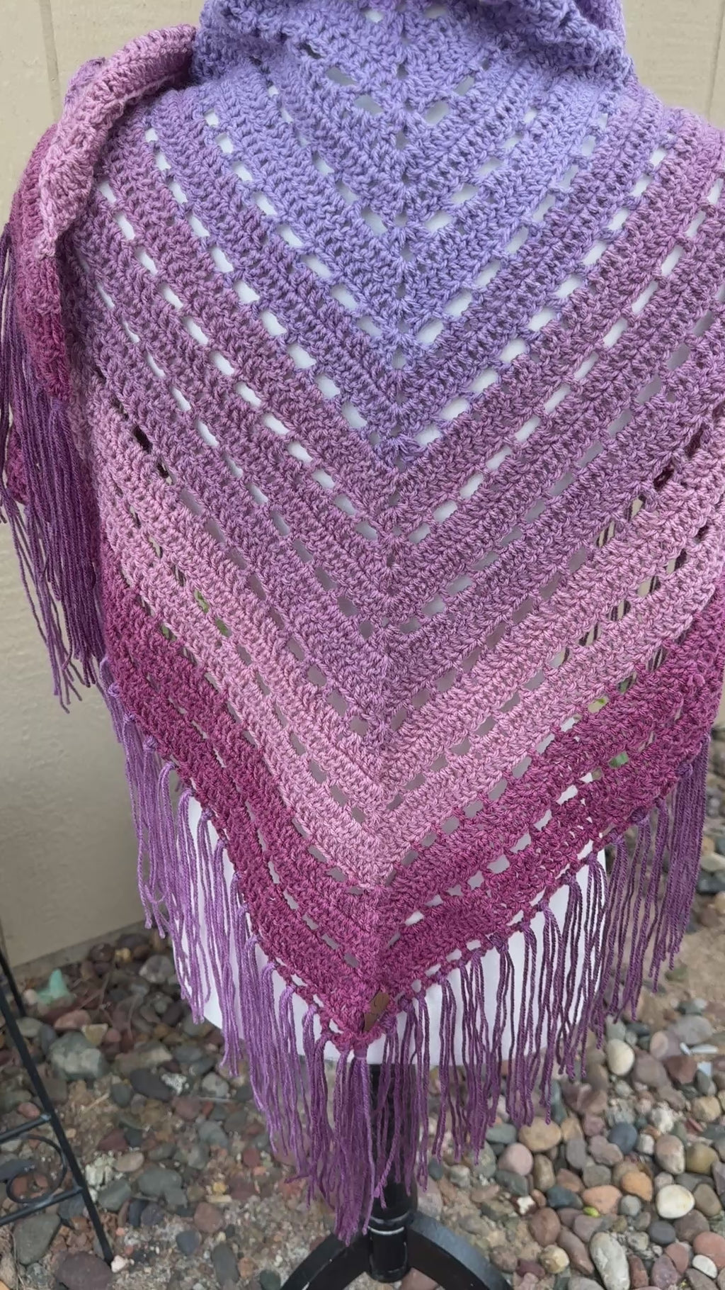 Violet Statement Shawl | Hand Crocheted Wrap with Tassel Detail